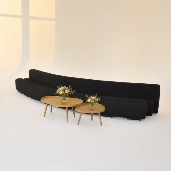 Osaka modular furniture sofa for hire_Black in situ image with Terra side table for events
