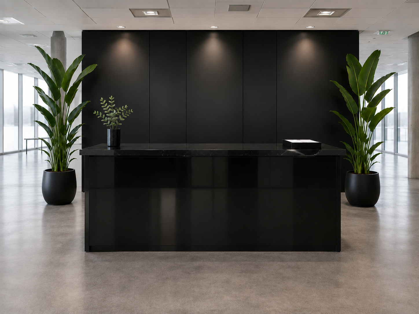 Black Gloss Registration Desk, Food Station