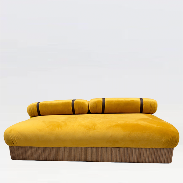 Plush Velvet Yellow Sofa for hire in London. London sofa hire.