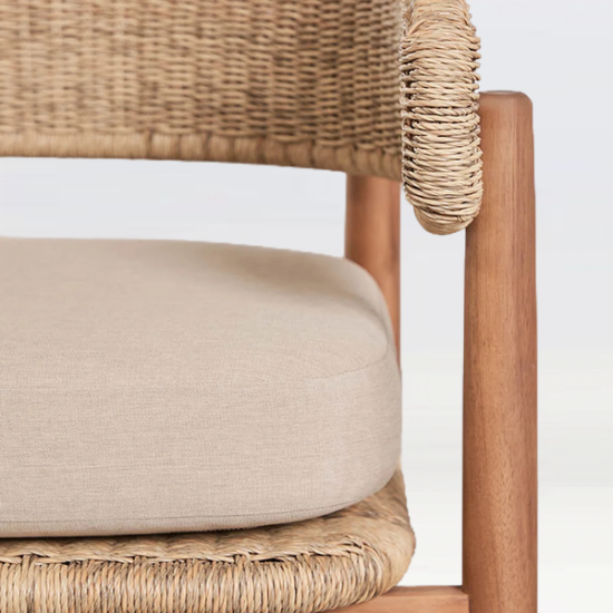 Drift Rattan armchair with cushion for hire furniture hire in London