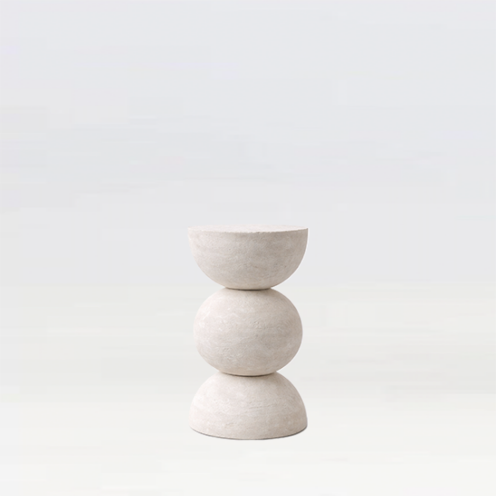 Bone white neutral stone side table plinth