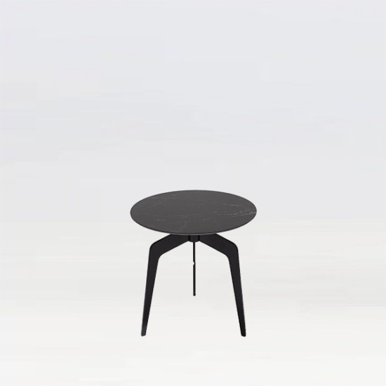 Minimalist black round side table for hire