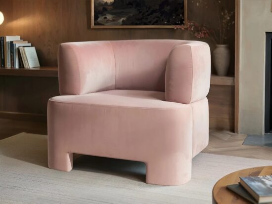 Margot Pink Velvet Armchair for hire. Velvet furniture for hire in London