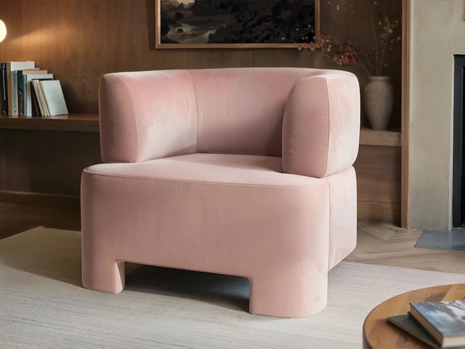 Margot Pink Velvet Armchair for hire. Velvet furniture for hire in London