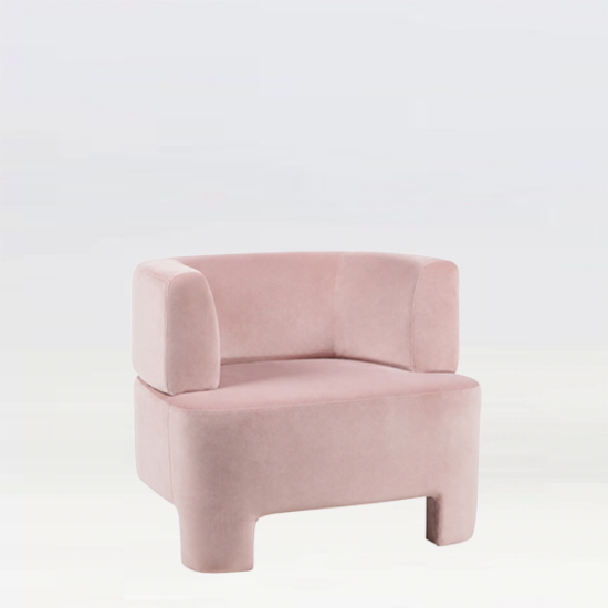 Margot Pink Velvet Armchair for hire. Velvet furniture for hire in London