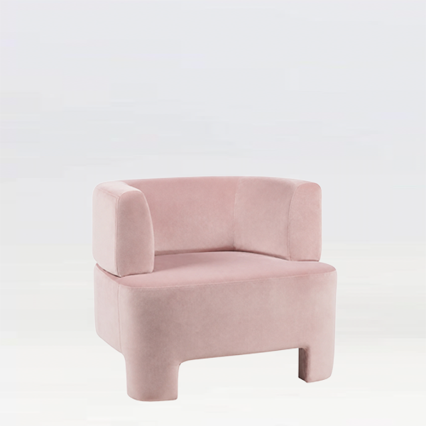 Margot Pink Velvet Armchair for hire. Velvet furniture for hire in London