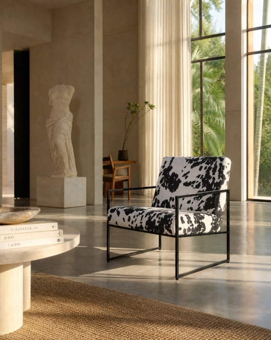 Cow print armchair for hire UK, cowprint furniture for hire in London, cow print seating furniture hire London, unusual furniture hire London, best event furniture hire companies in London, best event furniture hire companies in UK